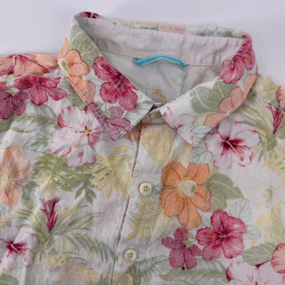 Tommy Bahama Relax Shirt Mens L Multicolor Floral Hibiscus 100% Linen Button Up